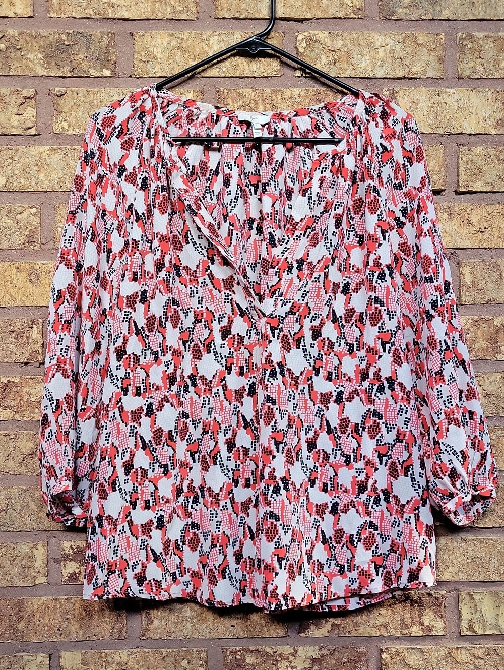 Joie 100% Silk Abstract Print V-Neck Blouse Size Medium